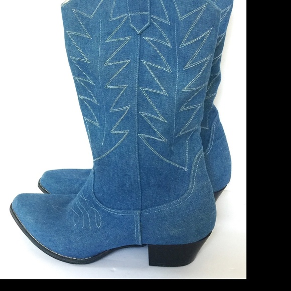 Chambray Denim Jean Western Cowboy Boots Sz 6 - Picture 2 of 6